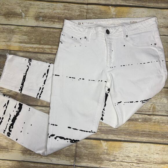 DL1961 Emma Legging Splatter White Punk Y2K Grunge Raw Hem Jeans Womens Sz 29 - Picture 1 of 7